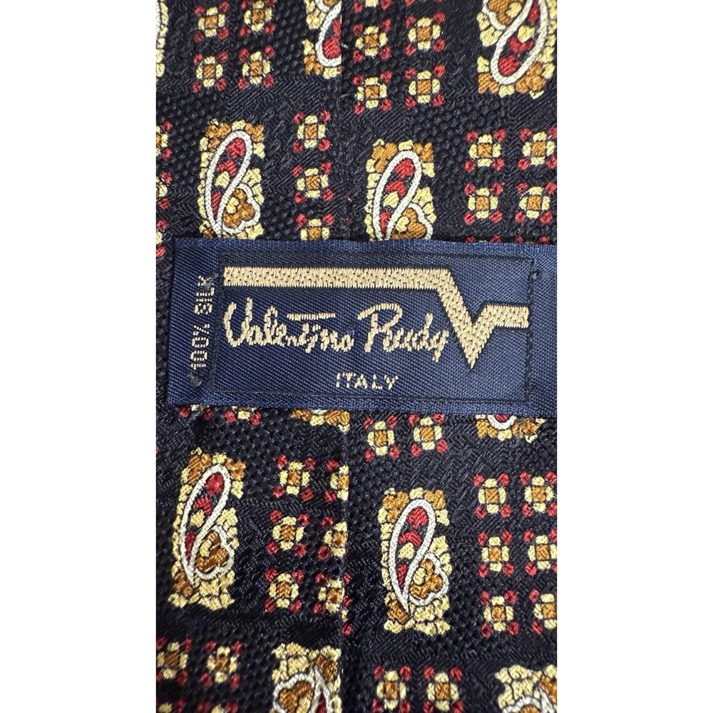 Valentino Rudy Italy 100%Silk‎ Tie Black Paisley Geometric Vintage Designer - Picture 7 of 9